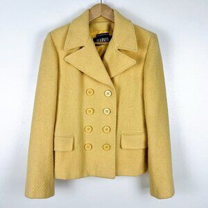 VTG Marvin Double Breasted Yellow Tweed Blazer sz L Wool Nylon Preppy Academia